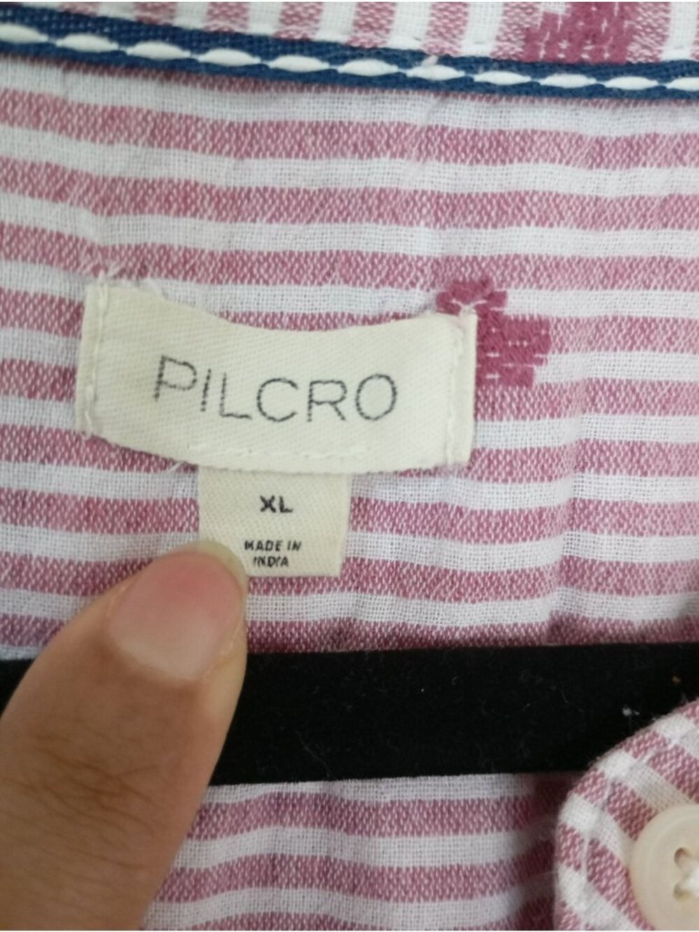 Pilcro Pink Striped & Embroidered Cotton Button-Down Peasant Blouse XL - Picture 3 of 10